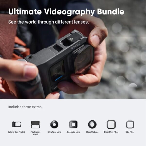 Insta360 Ace Pro 2 Ultimate Videography Bundle Action Cam – 3 lenses, 2 filters,Xplorer grip pro kit