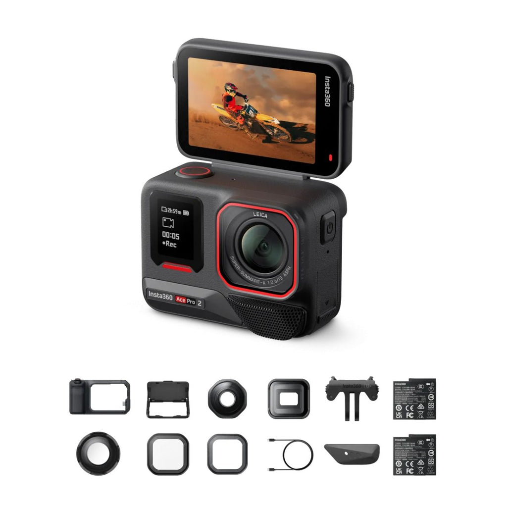 Insta360 Ace Pro 2 Ultimate Videography Bundle Action Cam – 3 lenses, 2 filters,Xplorer grip pro kit