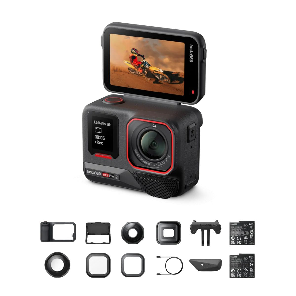 Insta360 Ace Pro 2 Ultimate Videography Bundle Action Cam – 3 lenses, 2 filters,Xplorer grip pro kit