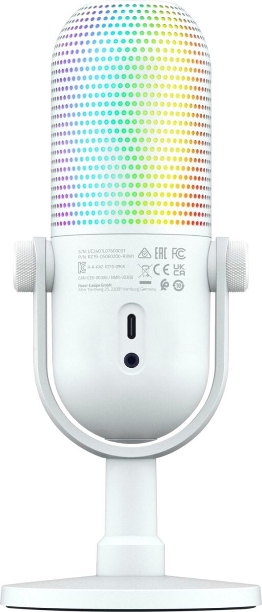 Razer SEIREN V3 CHROMA – WHITE – RGB USB Condenser Microphone – Gain Limiter – Build-in Shock Absorb
