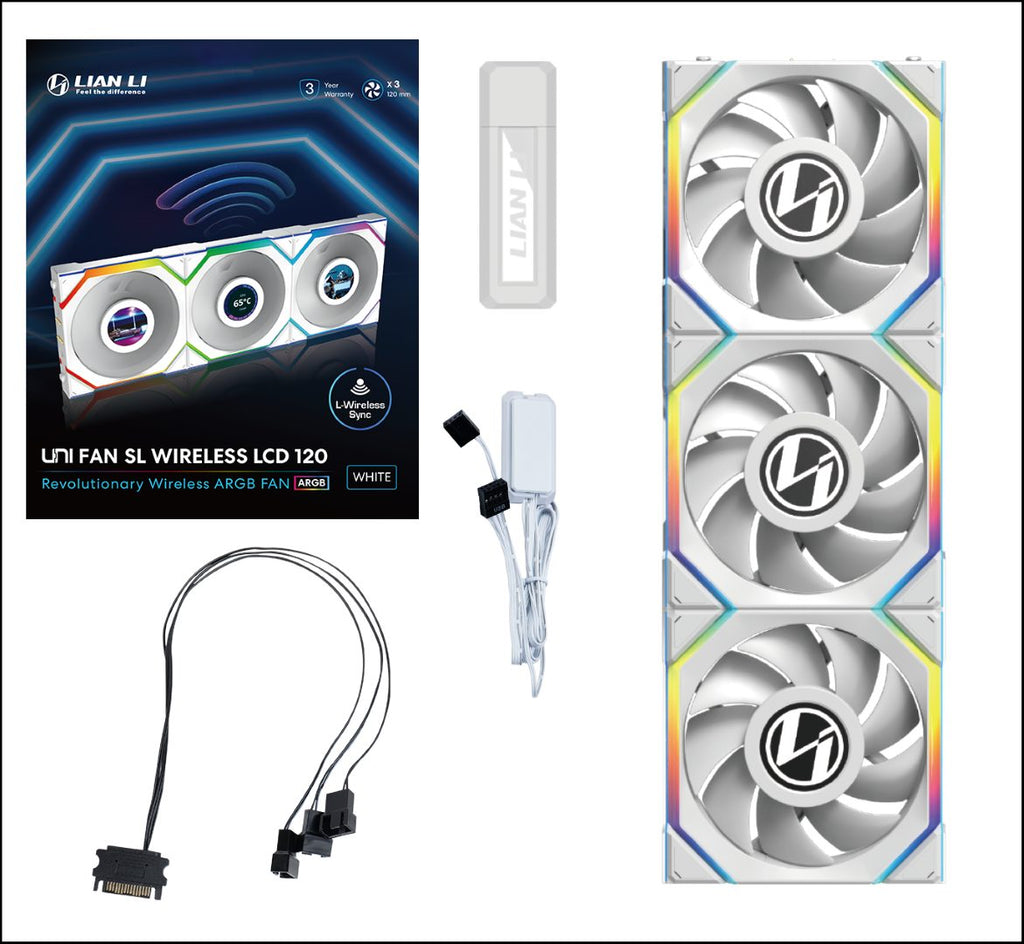 Lian Li UNIFAN SL Wireless LCD 120 -3PCS White (Triple pack include Controller) – Case Fan
